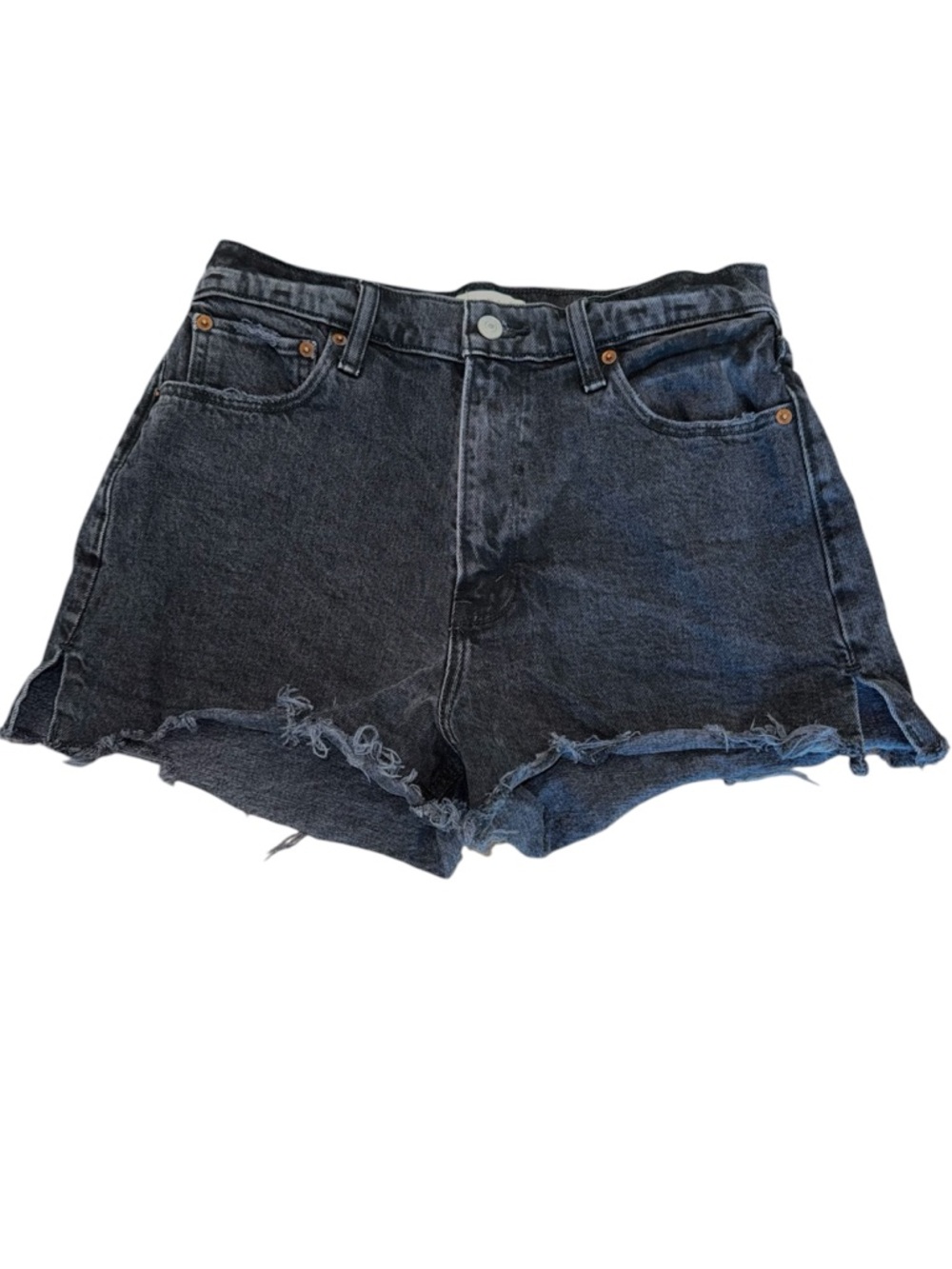 Abercrombie & Fitch The Mom Short High Rise Black 29 / 8 Distressed Fray Shorts - Picture 3 of 12